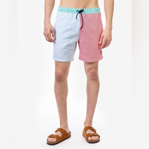 🦋 U.S. Polo Assn. Colorful Vertical Stripe Pocket Swim Shorts Trunks Medium - Picture 1 of 7
